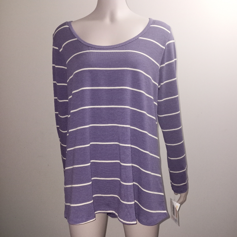 LULAROE long sleeve top size medium scoop neck purple and white stripes